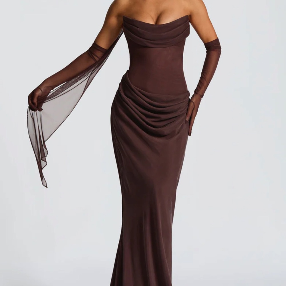 Elegant Strapless Brown Dress